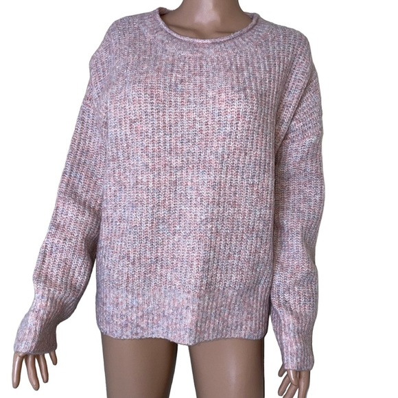 Rachel Roy pale pink speckled knitted crew neck long sleeve sweater soft SZ M - Picture 3 of 11